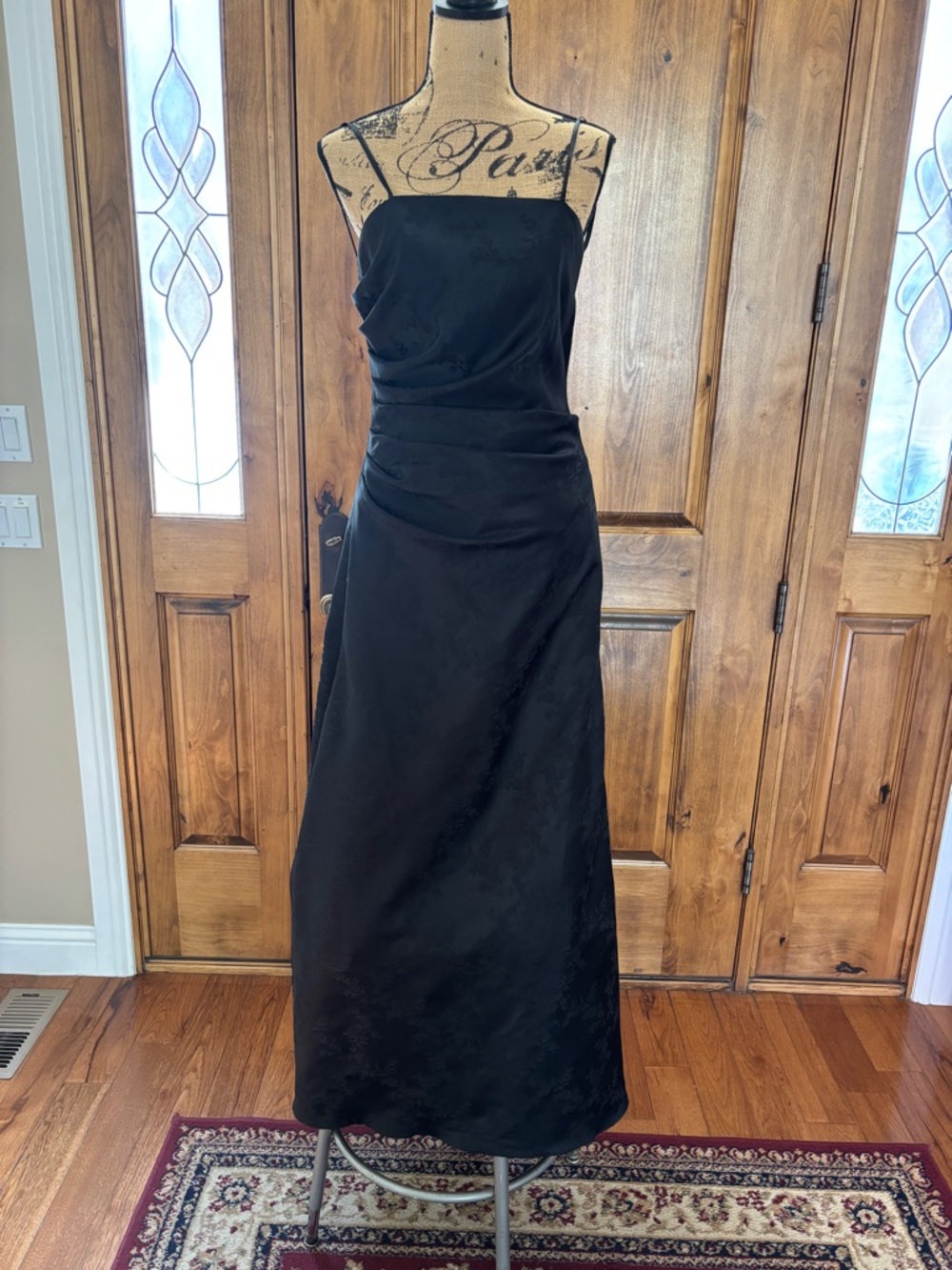 Urban Girl Nites Black Satin Maxi Dress with Spaghetti Straps